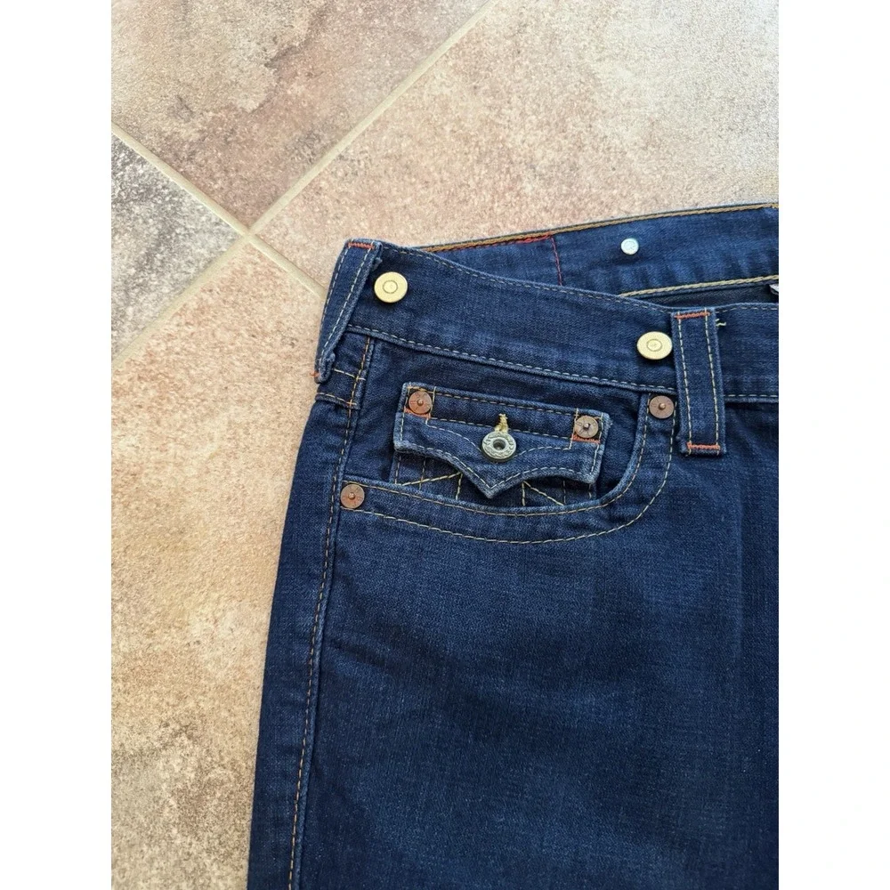 Men's Vintage Y2K True Religion-Made In USA-Orange Big T Jeans Row 36 Seat 34